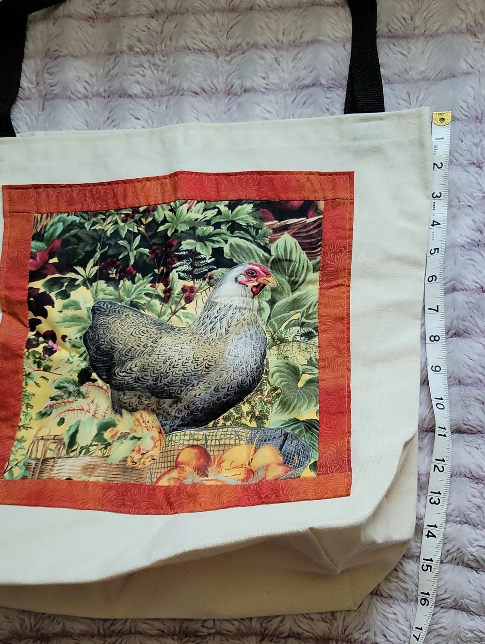 Handmade Quilted Chicken Canvas Tote Bag Farmhouse Country Market Bag Reusable